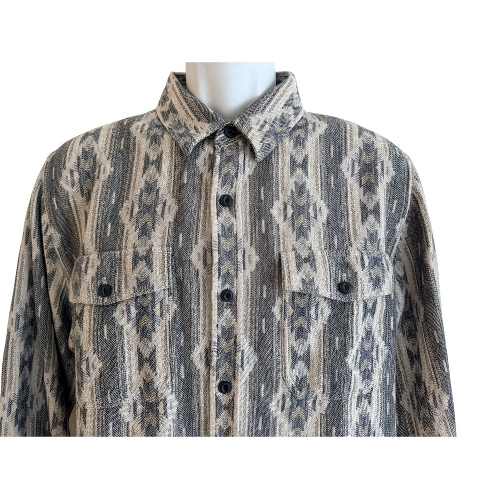 Sun + Stone Men Flannel Shirt L Aztec Southwest Tribal Gray Cotton Western Ranch - Picture 3 of 10